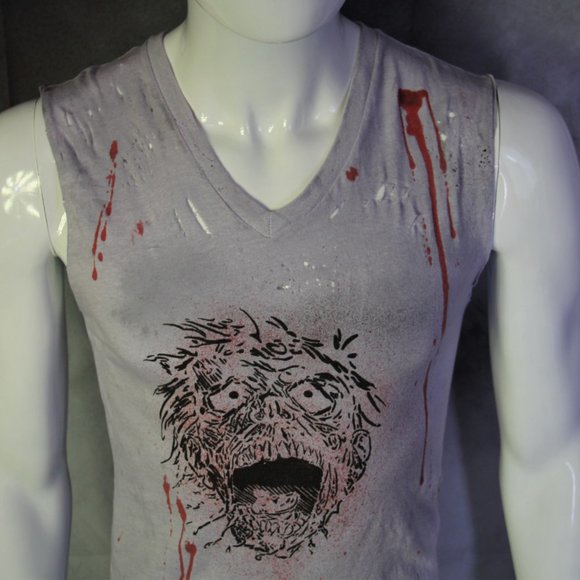 Zombie Handmade Distressed Destroyed Studded Shirt - Picture 3 of 5